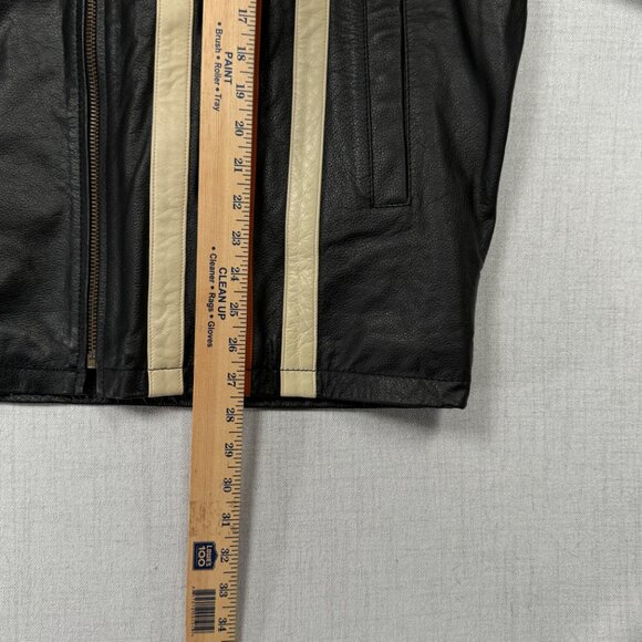 Geek Squad Leather Racing Stripe Jacket Black Orange Cream PC Techies Size L - Picture 12 of 15